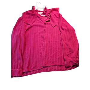 Vintage Ship n Shore‎ Pink Striped Ruffle Neck Button Blouse Top